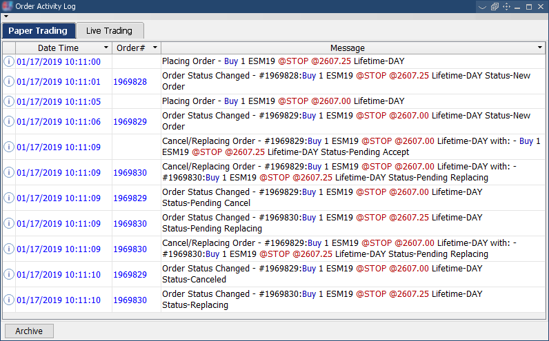 Order Activity Log Order Activity Log